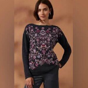 J. Jill Sweater Size S Enchanted Florals Grey Pullover